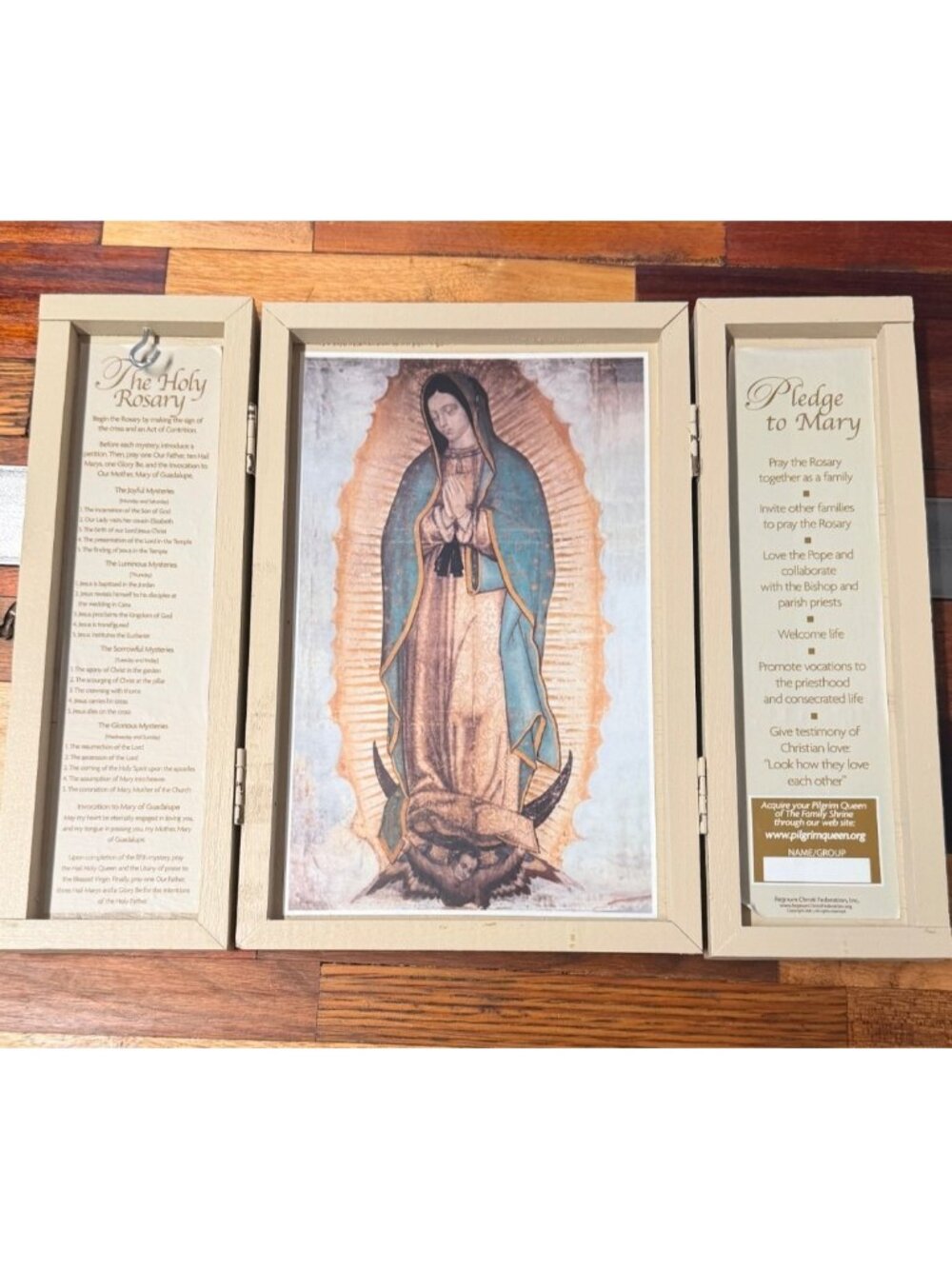 Vintage Our Lady of Guadalupe Wooden Trifold Altar Box Triptych, spiritual